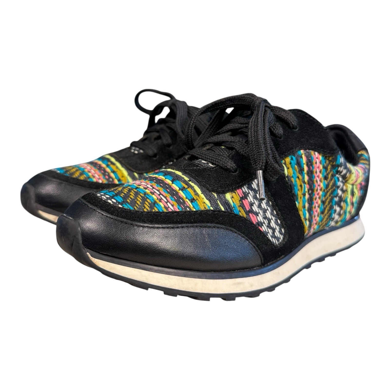 Via Spiga Fashion Black Leather Suede Multicolor Sneakers Women’s 8.5