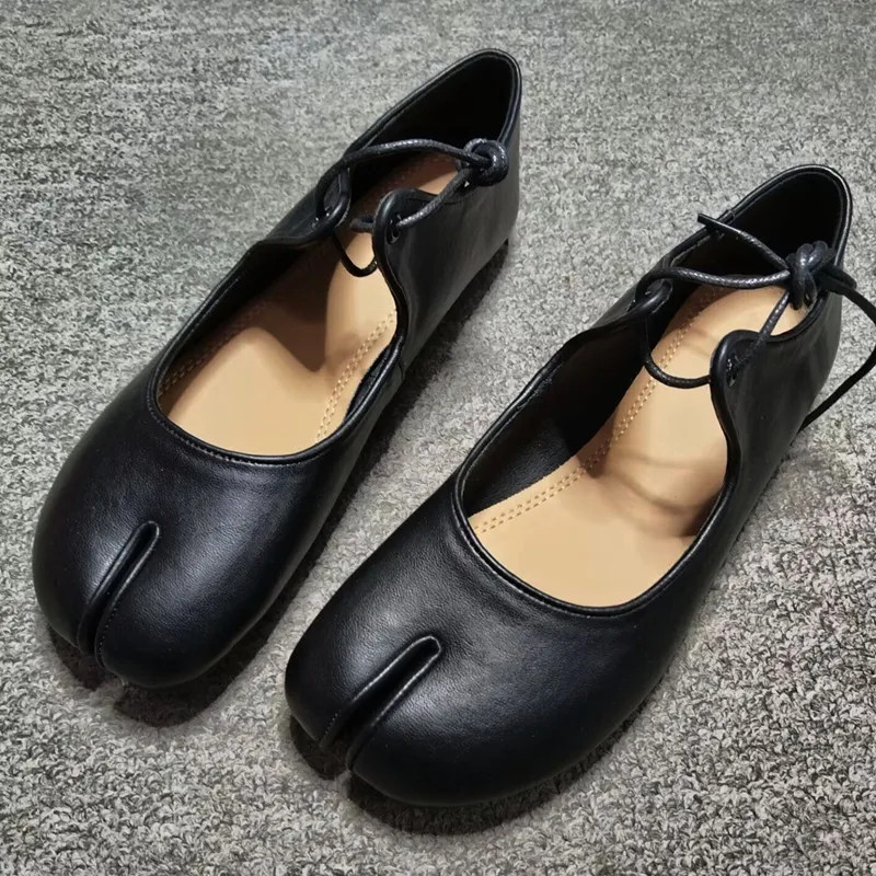 Fashion Soft Leather Split Toe Women Tabi Ballet Flats Comfortable Casual Loafer