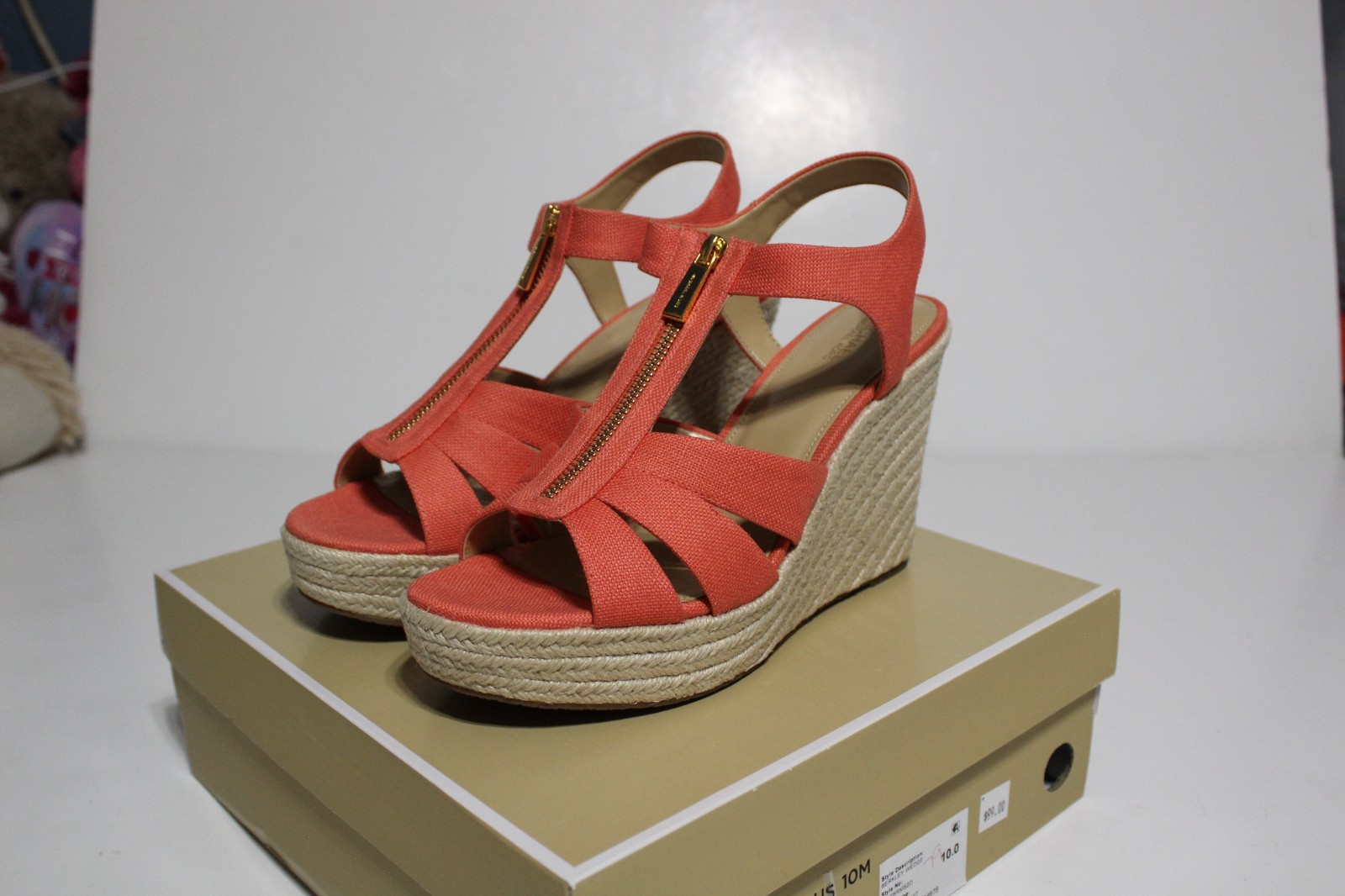 Michael Kors Berkley Womens 10 M Espadrille Pink Canvas Front Zip Wedge Sandal