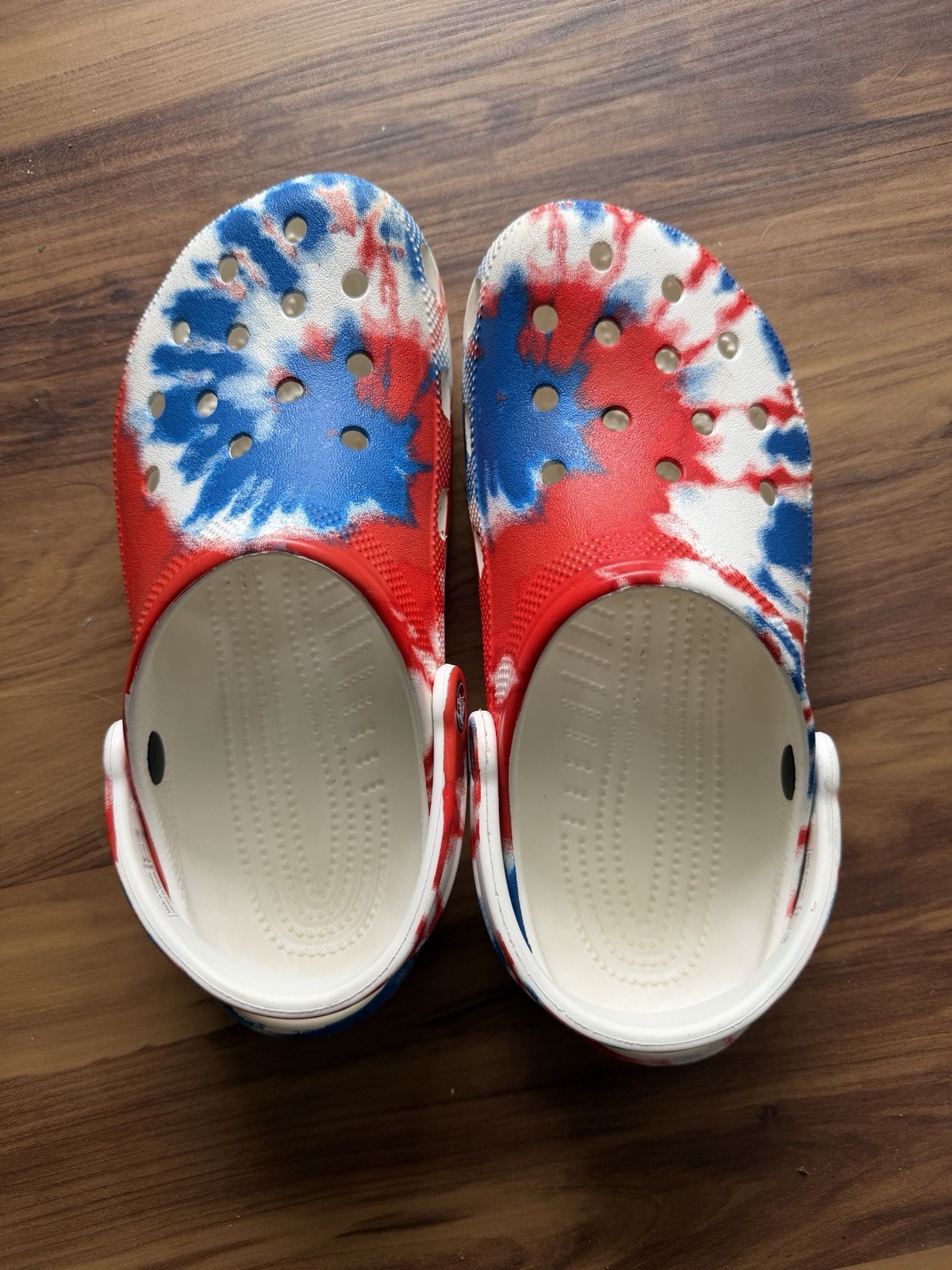 Crocs Classic Tie-Dye Clogs Red White & Blue Preowned
