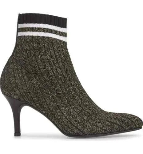 New $575 Stuart Weitzman Waverly Black Gold Sock Bootie Women’s Sz 8