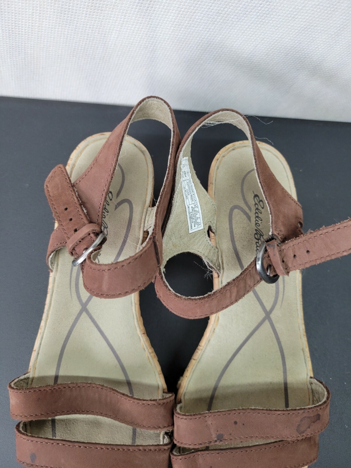 Eddie Bauer Women’s Size 8.5 Leather Cork Wedges Open Toe Sandals Ankle Buckle