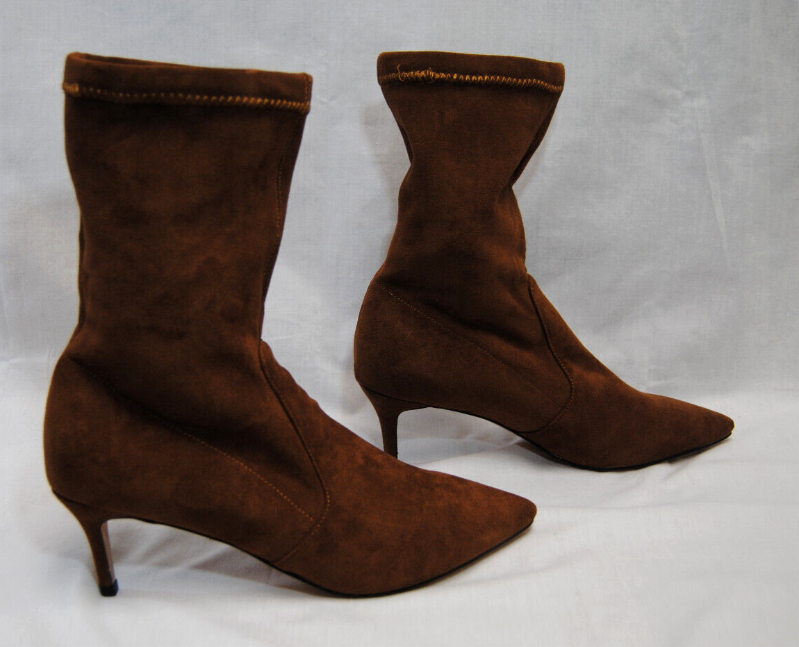 Divanne Womens Ankle Boots Pointed Toe Mid Calf Stretchy Suede Kitten Heel T2363