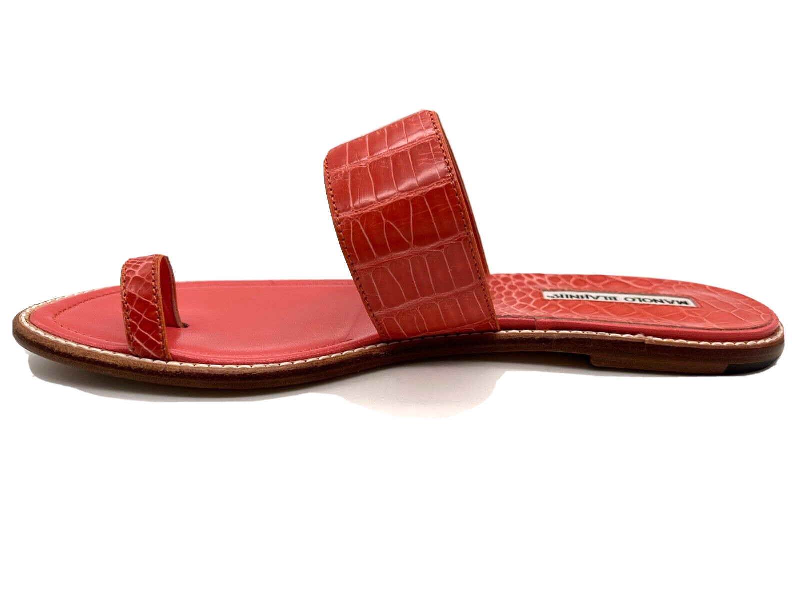 Manolo Blahnik Crocodile Leather Toe Loop Flat Thong Sandals Handmade Italy Rare