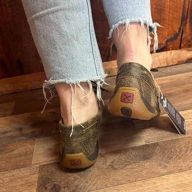 Twisted X Women’s Brown and Floral Embossed Boat Shoe Driving Moc SMUWDM53