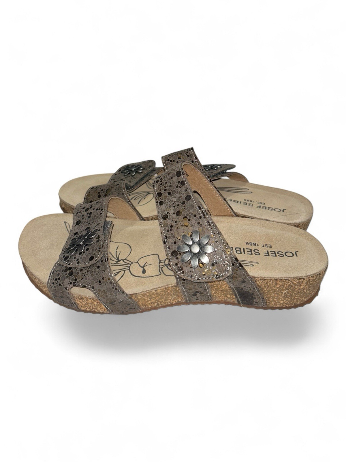 Josef Seibel Tonga 04 Double Strap Sandals EU 38 US 7.5-8 Daisy Flower