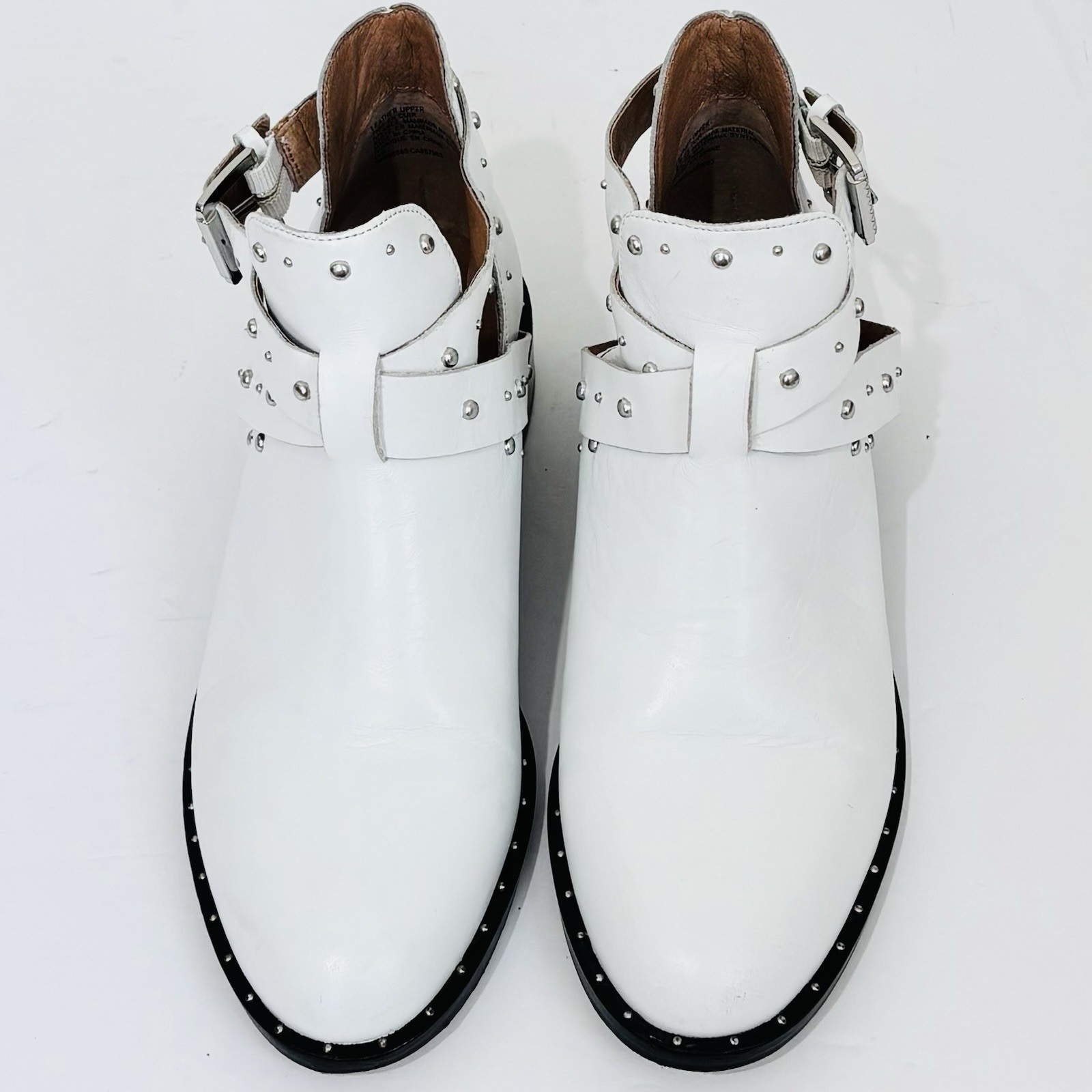 Halogen Hailey White Leather Silver Studded Cut Out Preppy Grunge Ankle Booties