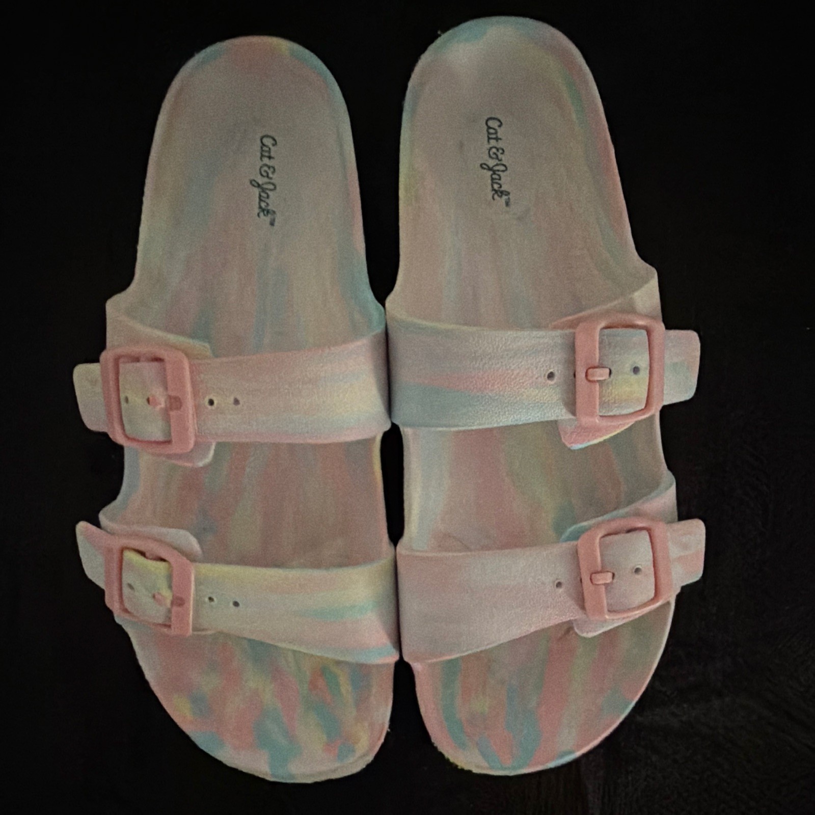 Cat & Jack Women’s Tie Dye Multicolor Double Buckle Slide Sandals