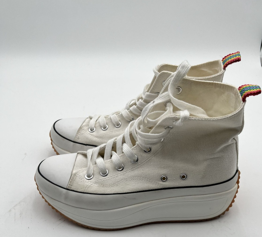 Madden Girl White High-Top Platform Sneakers With Rainbow Pull Tab Size 8