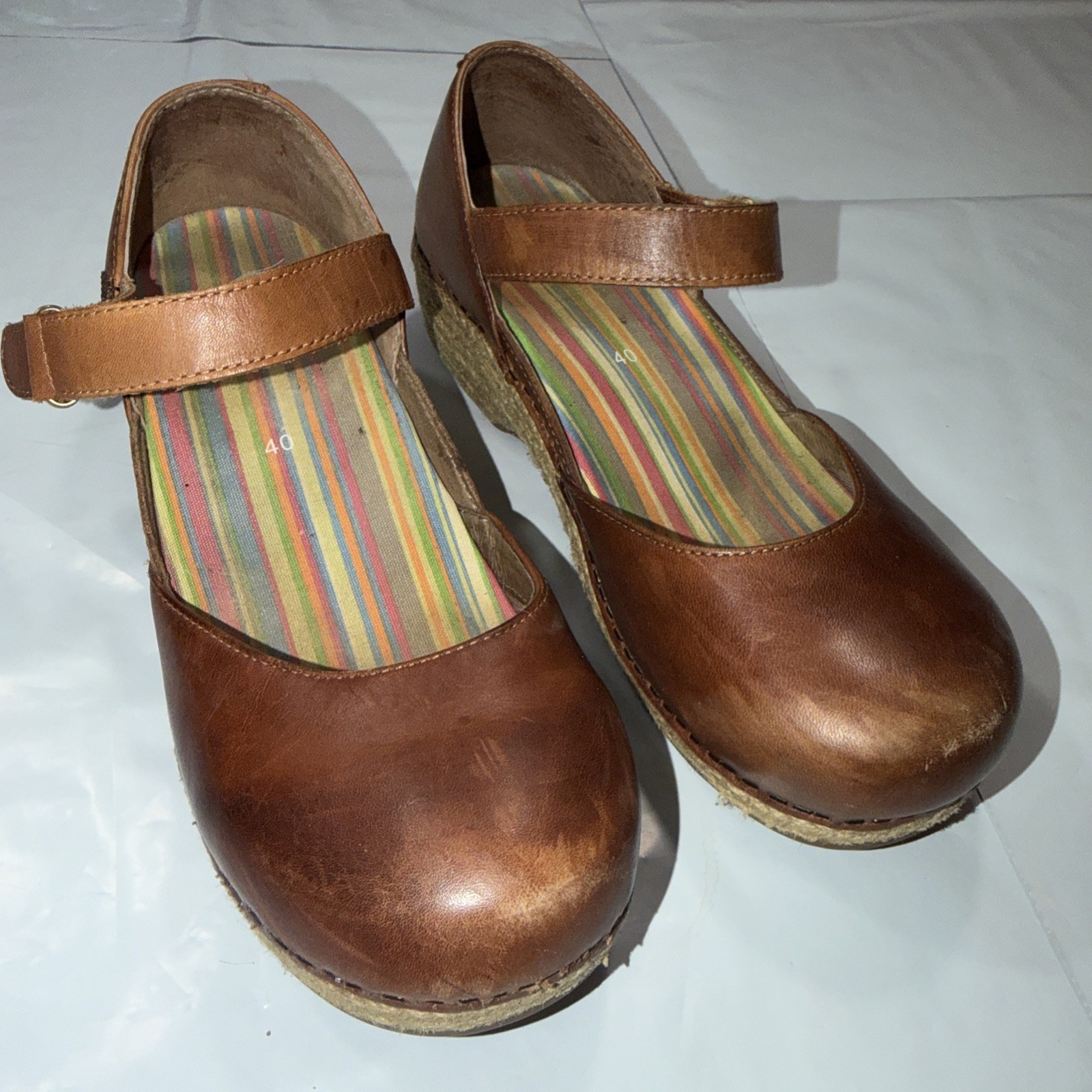 Dansko Maryjane Ankle Strap BROWN Full Grain Leather Clogs, EU 40, USA 9.5-10