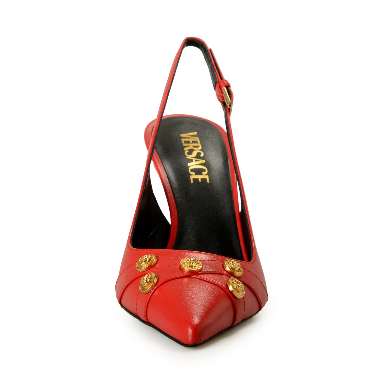 Versace Women’s Red 100% Leather Heeled Slingback Pumps Shoes US 6 IT 36