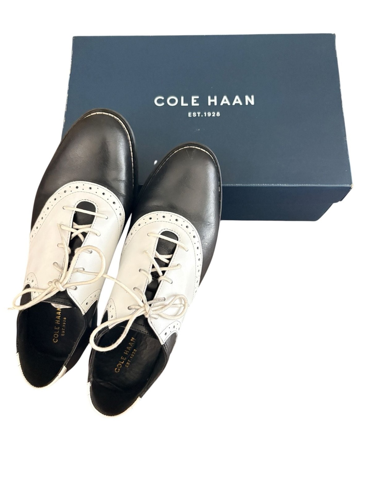 Cole Haan Women’s Black and White Leather Saddle Oxford Shoes