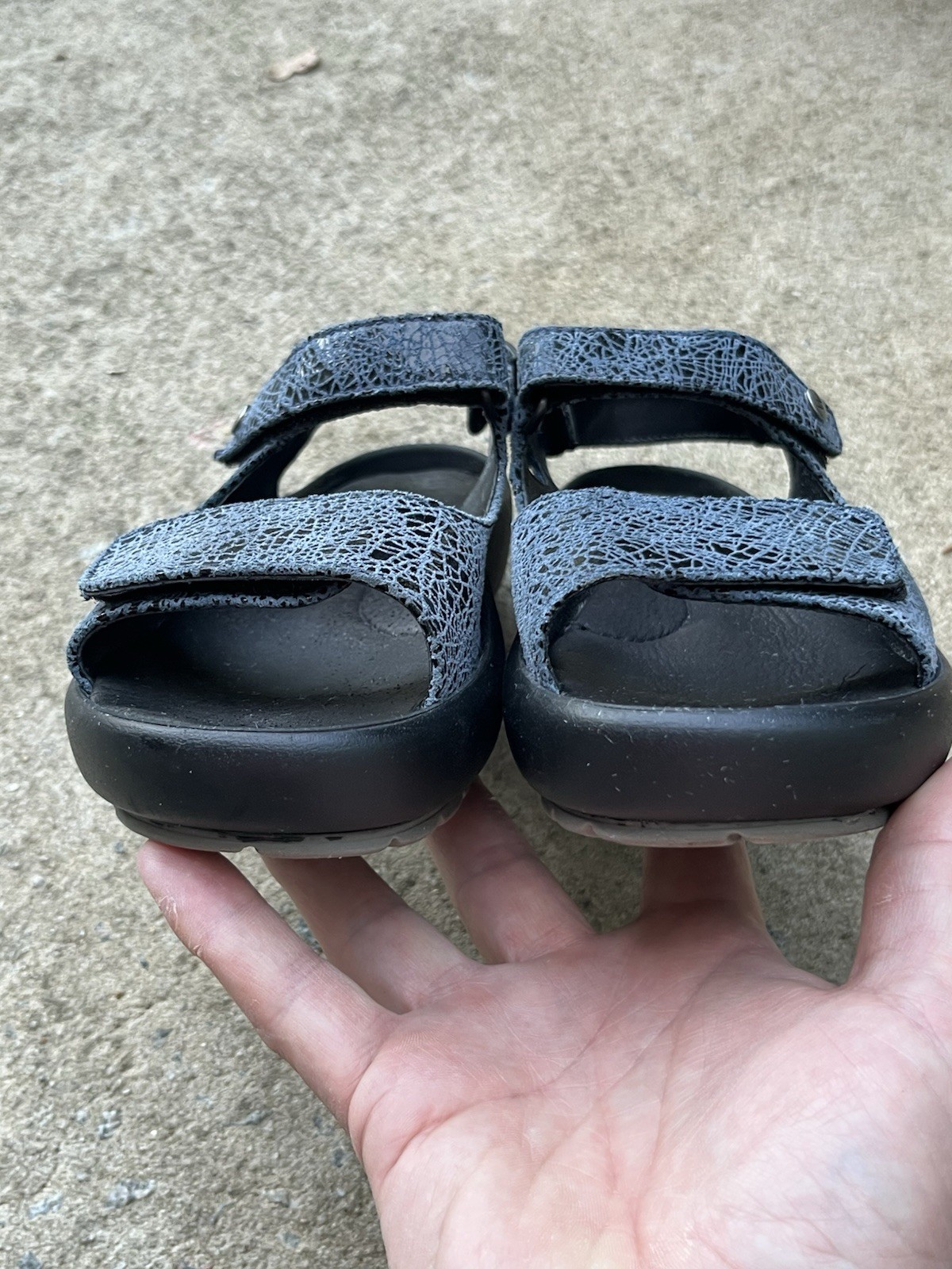 Wolky Rio Denim Blue Cracked Leather comfort low slingback wedge sandals 6 / 37