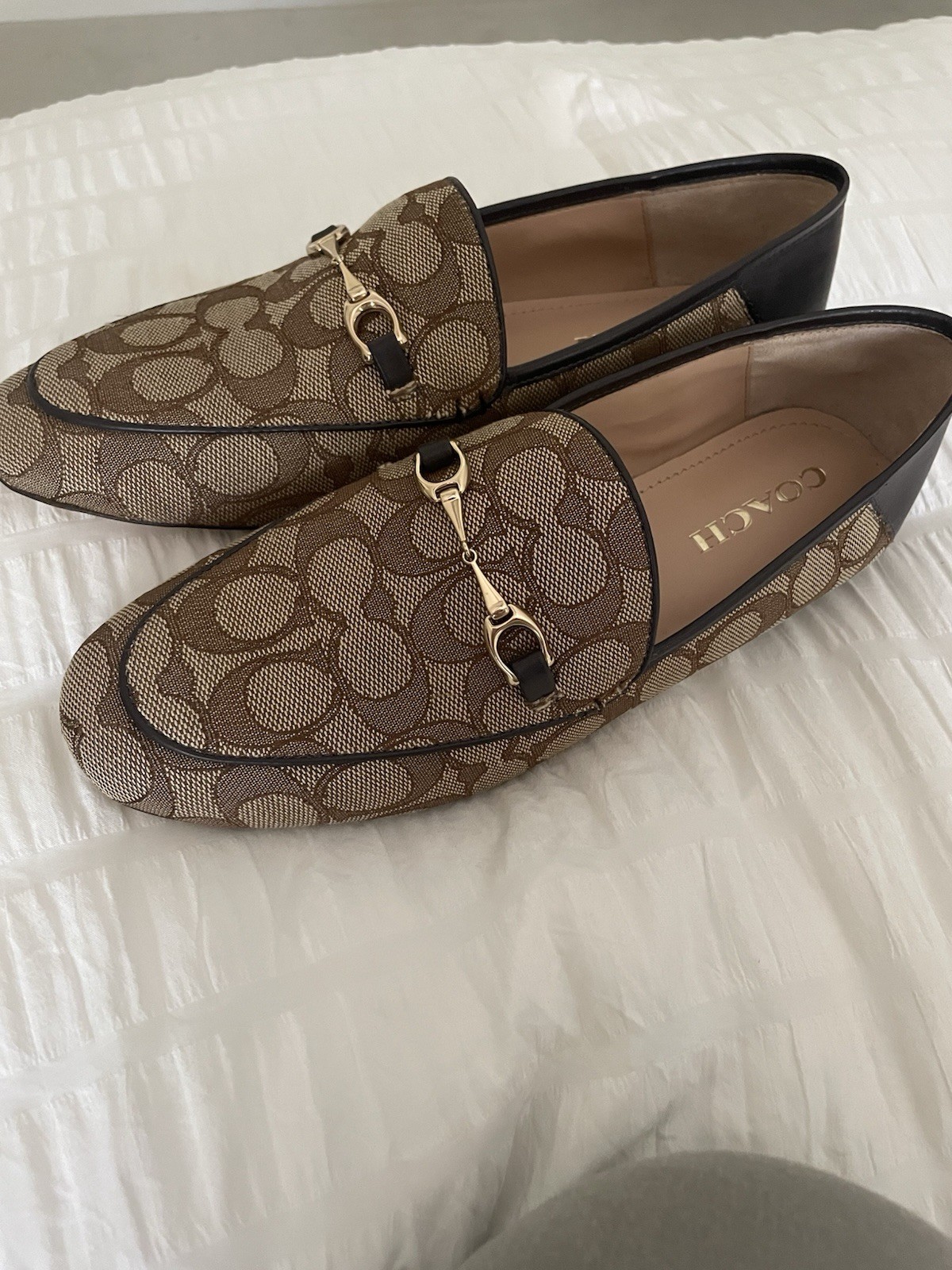 Coach Signature Jacquard Slip-On Loafer Flats Khaki/Brown Women’s 8.5B
