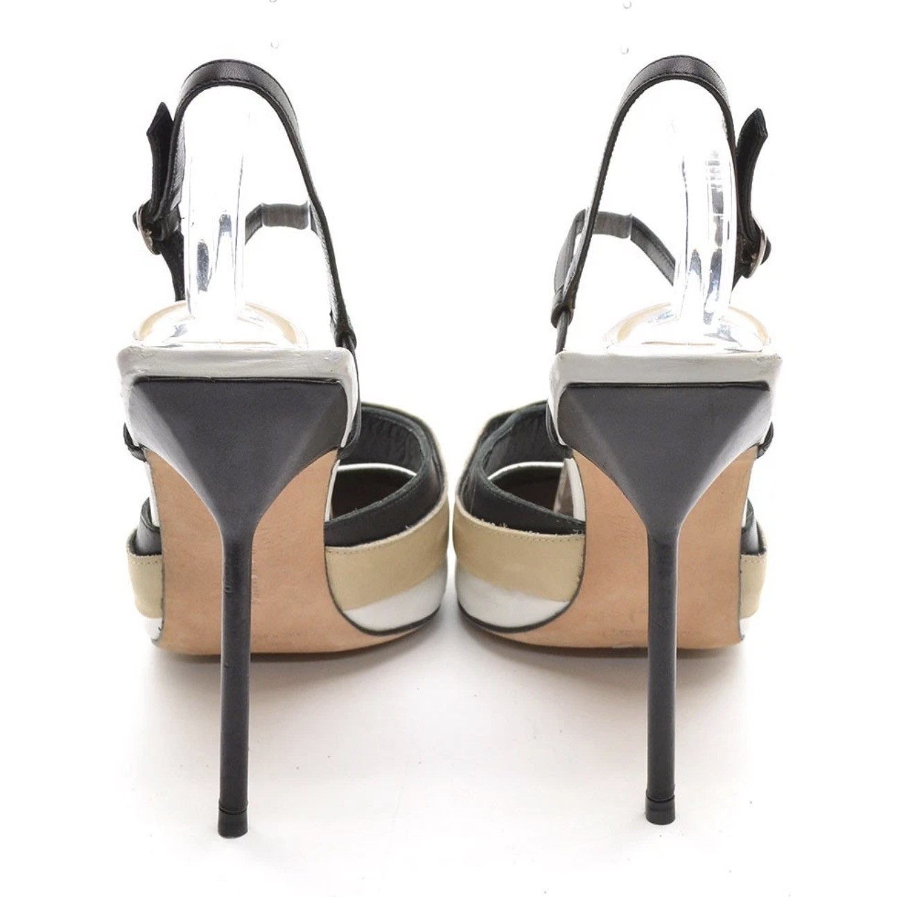Ladies Manolo Blahnik Tiered Slingback Stiletto Pump 40 / 9.5 Leather Heel Shoes