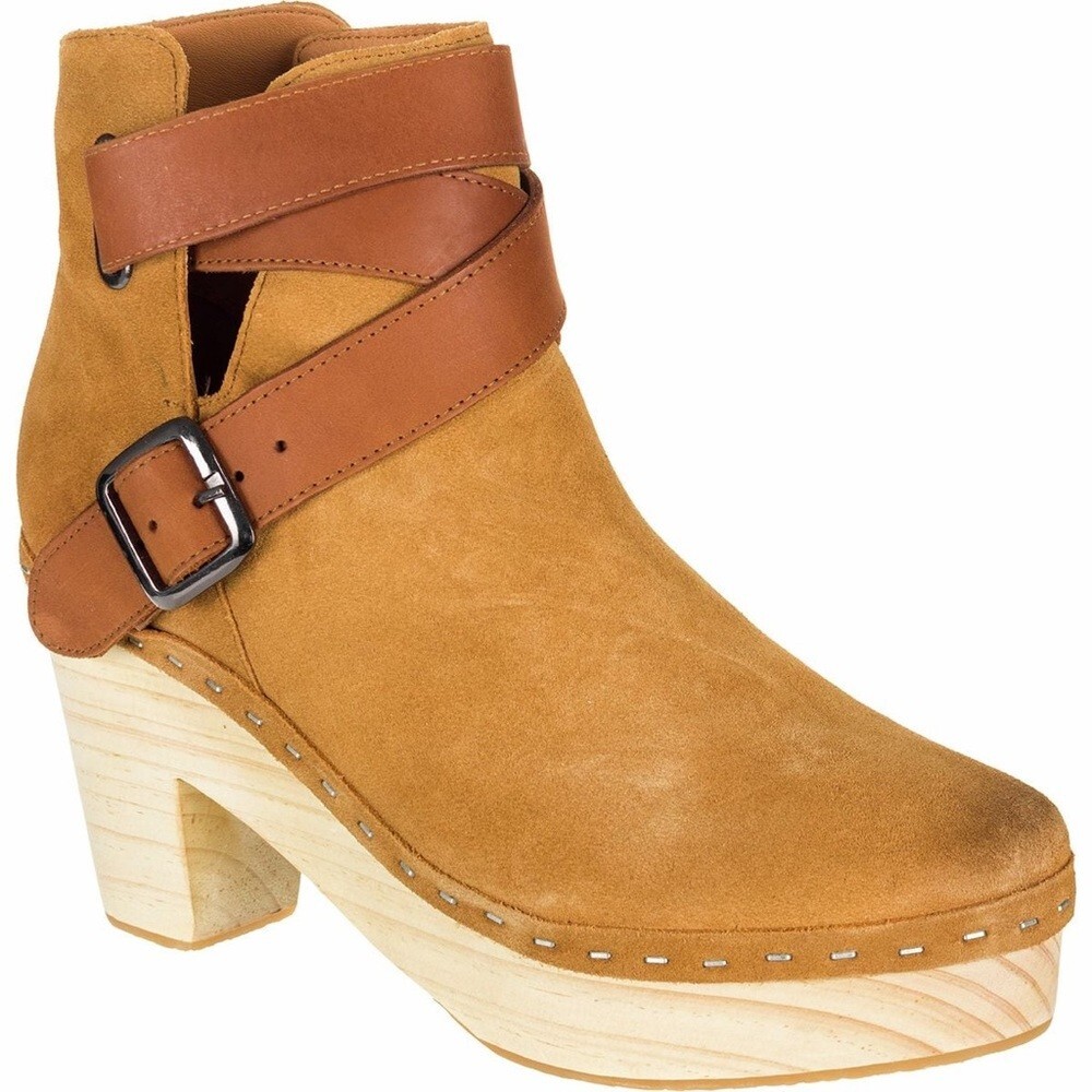 Free People Suede Wooden Clogs 10 Festival Boho Hippie Retro Tan Leather Boots