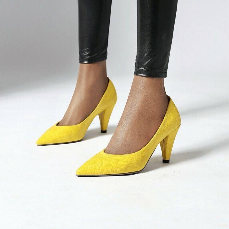 Women’s Snakeskin Pattern Cone High Heel Dress Shoes Classic Pumps OL Plus Size