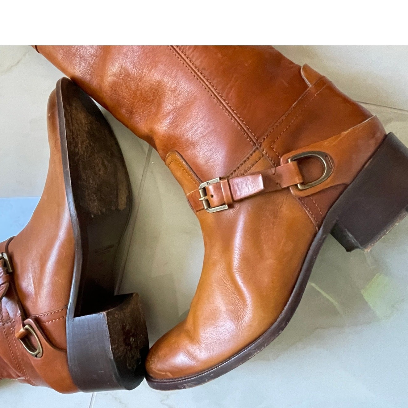 RALPH LAUREN COLLECTION purple label cognac 100% leather western mid calf boots