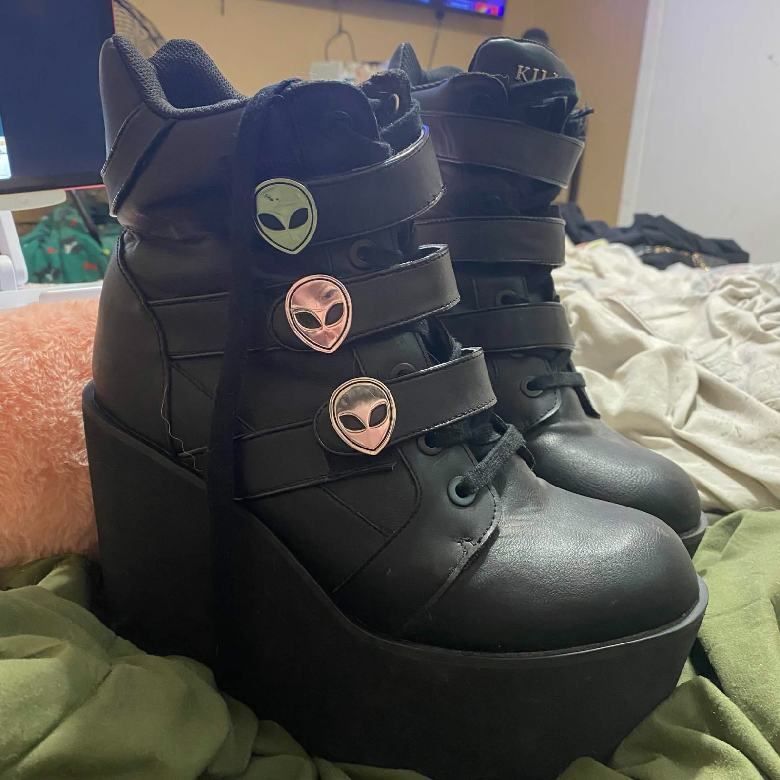 Killstar Platform Ankle Boots with Alien Velcr-o Buckles