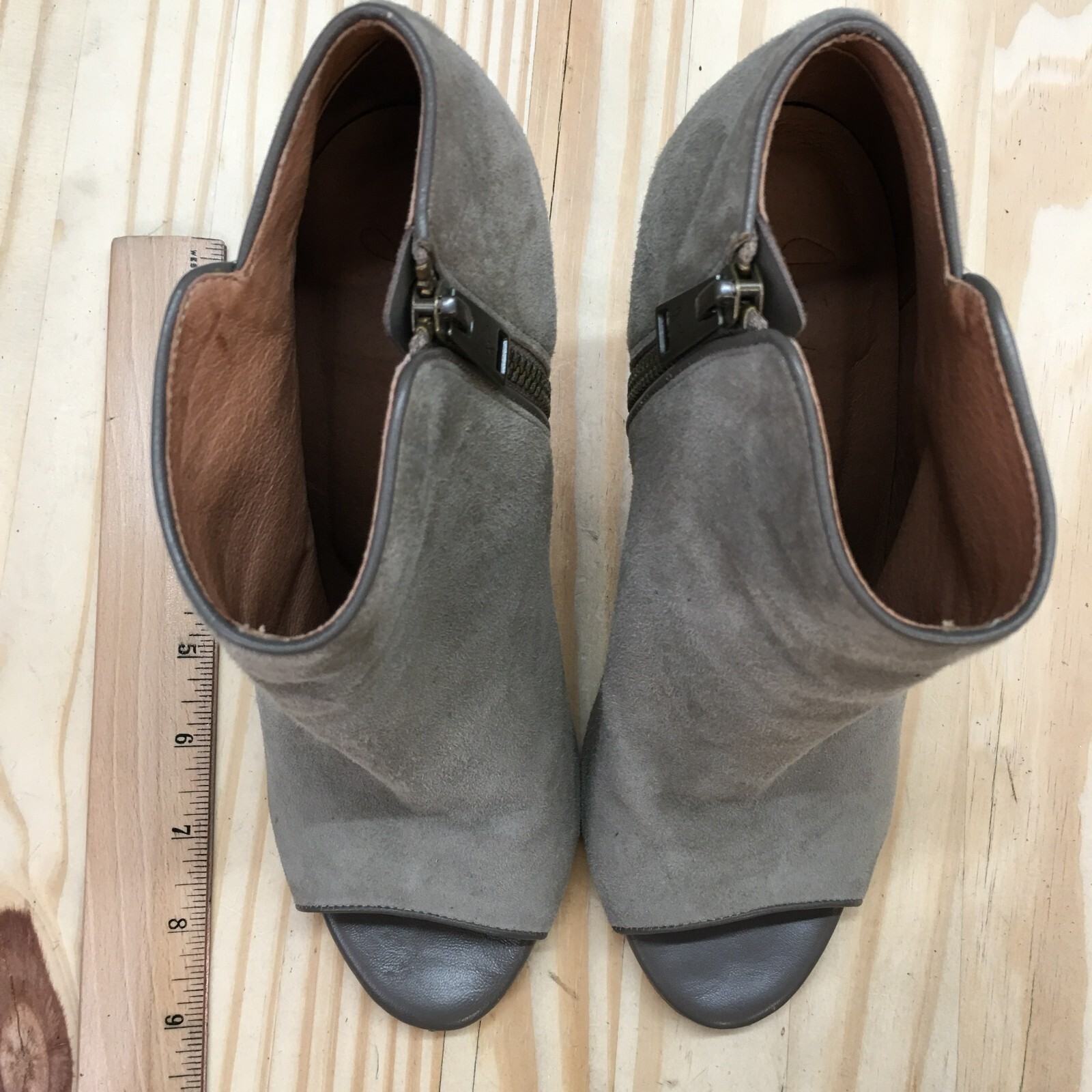 Joie Boots Womens 38 Ankle Booties Gray Suede Stiletto Heels Peep Toe Zip