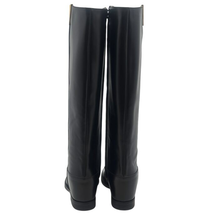Via Roma 15 Black Leather Wedge Boots H 5 Cm Gold Art. 4268
