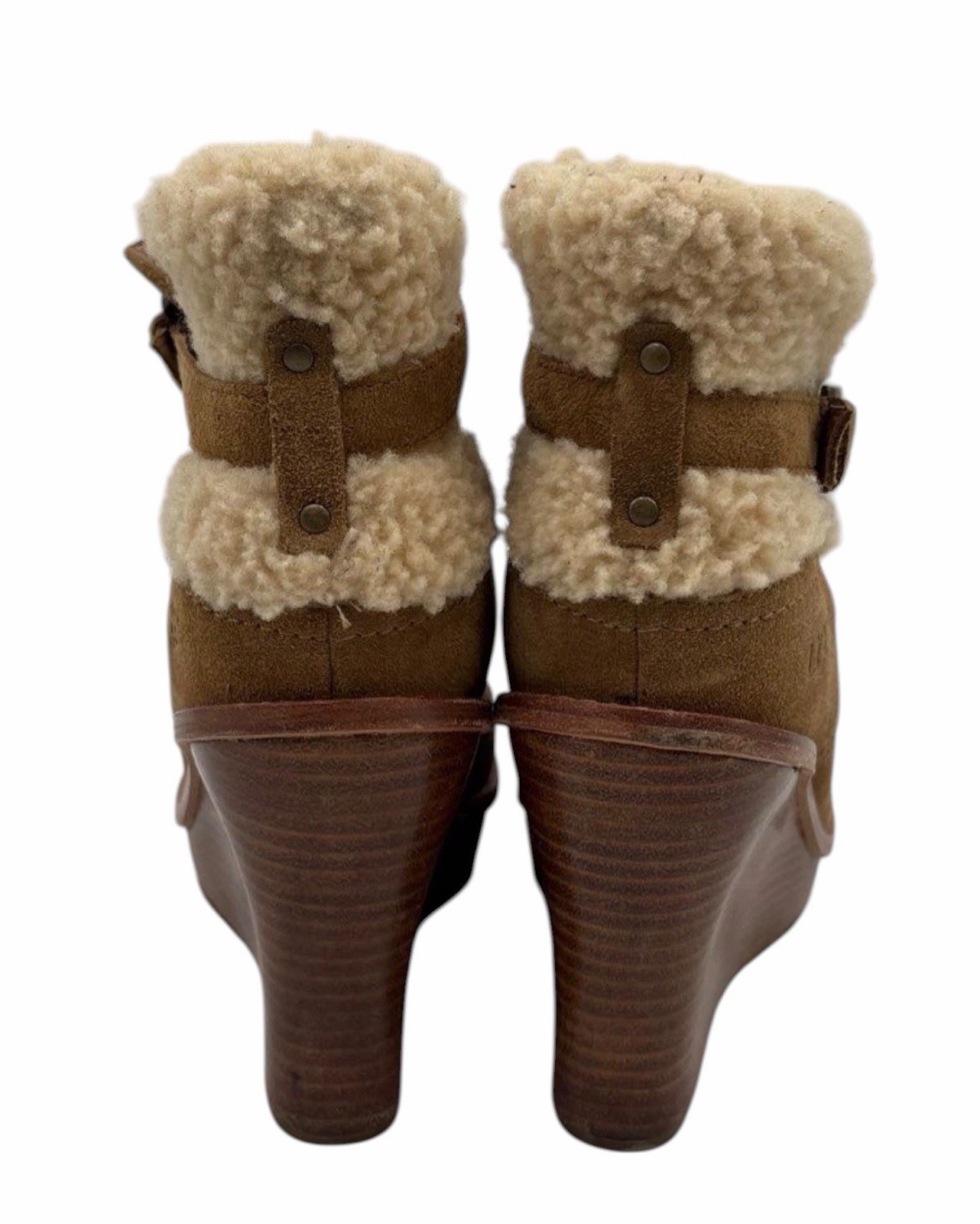 UGG Anais Wedge Booties Womens 9.5 Brown Suede Shearling Ankle Boots
