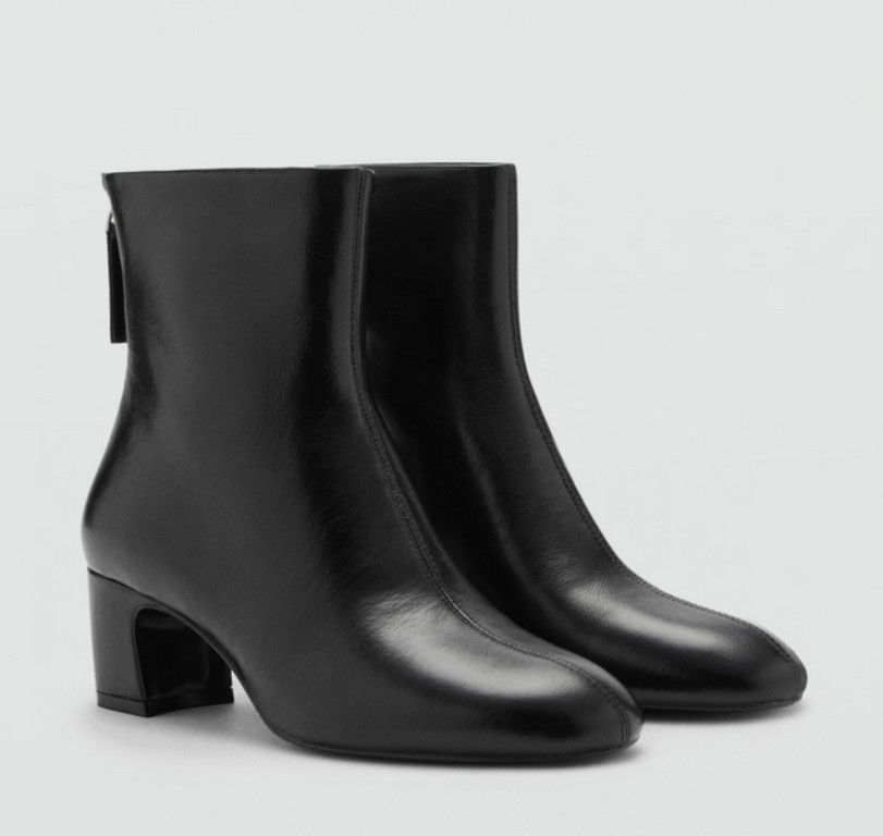 NEW MANGO MNG $139 BLACK LEATHER ZIPPED ANKLE BOOTS SZ 37 US 6.5