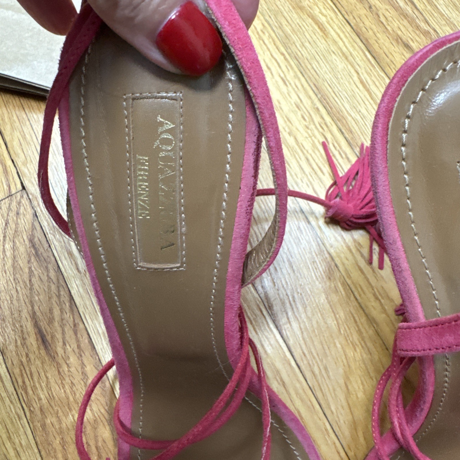 AQUAZZURA Pink Suede Tassel Accents Sandals Size 39 Good Used Condition