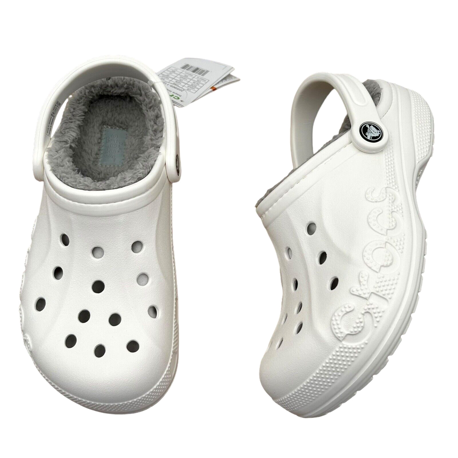 Crocs Women’s Baya Lined Clogs Size 9 White Slip-on Faux Fur Fuzzy & Warm