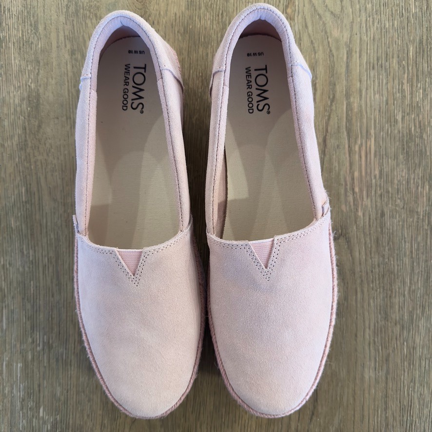 NEW TOMS Valencia Platform Espadrille Slip-On Shoes-Pink Café Crème Suede-US 10