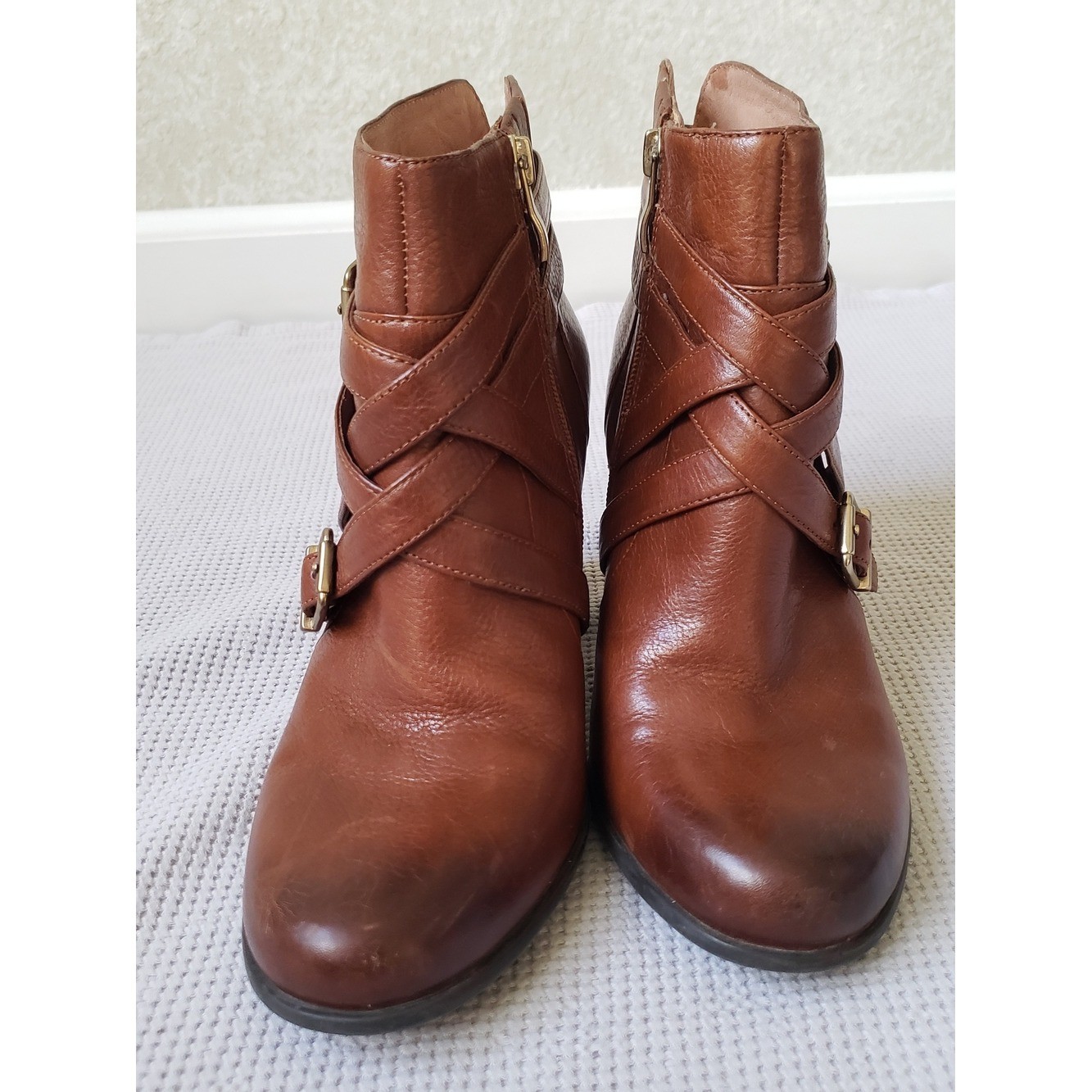 Nurture by Lamaze Cognac Brown Leather Ankle Booties with Buckle Straps