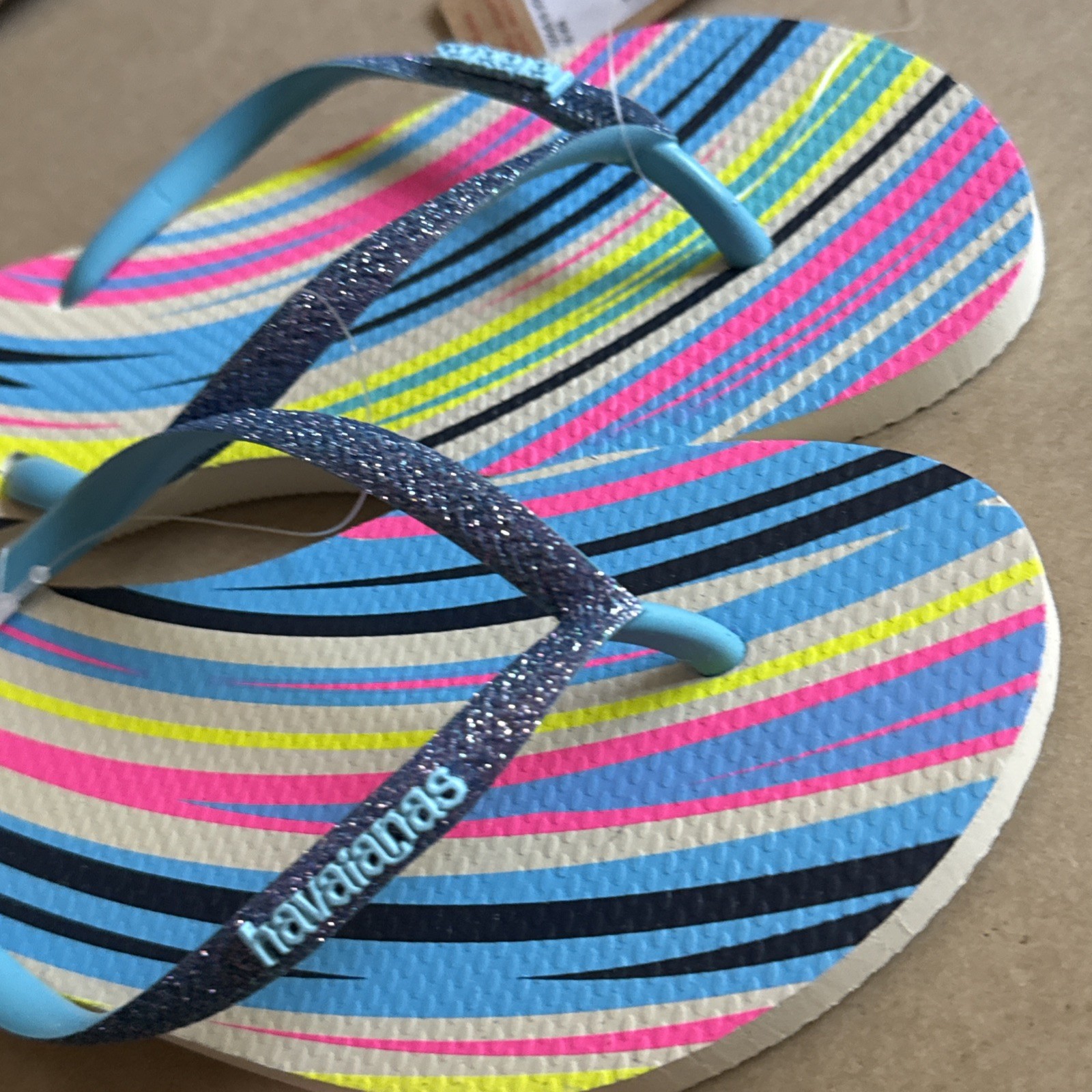 Havaianas Slim Multicolor Stripes Glittery Blue Straps Flip Flops EU 41/42 – New