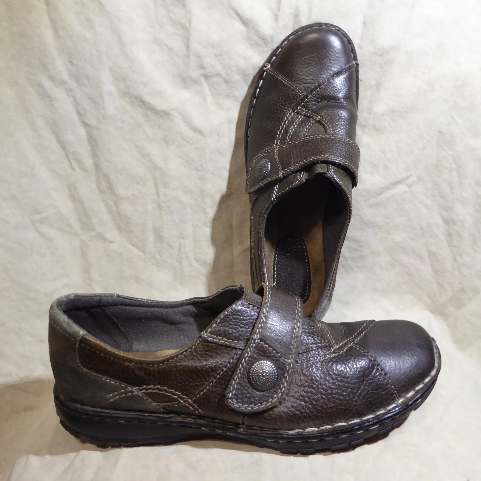 🩰 Earth Origins Monk Strap Clogs sz 10 M Rich Brown Leather; Stitched Details