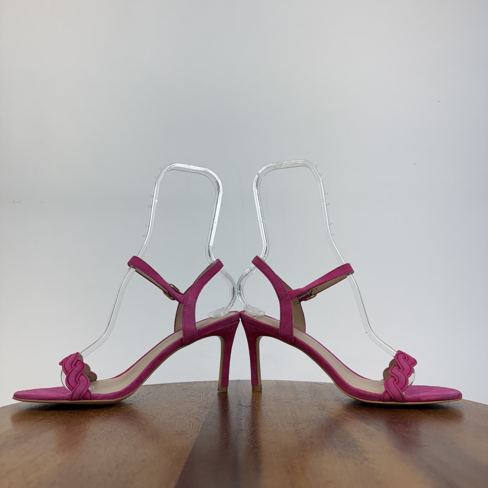 Womens Stuart Weitzman Dancer Twistie 100 Pink Suede Strappy Heel Sandals Size 7