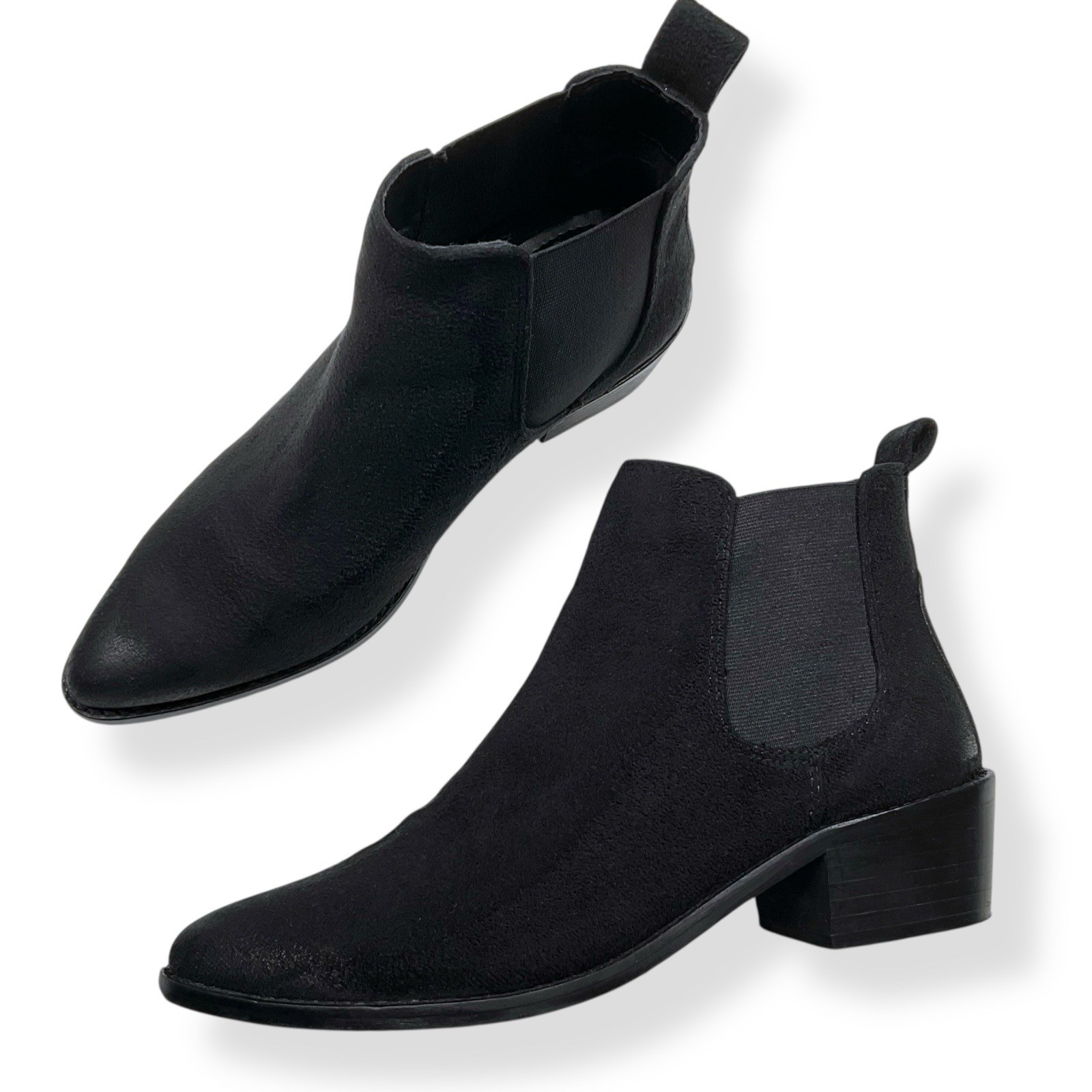 Report Boots Women Size 8 Black Faux Suede Point Toe Block Heel Ankle Bootie