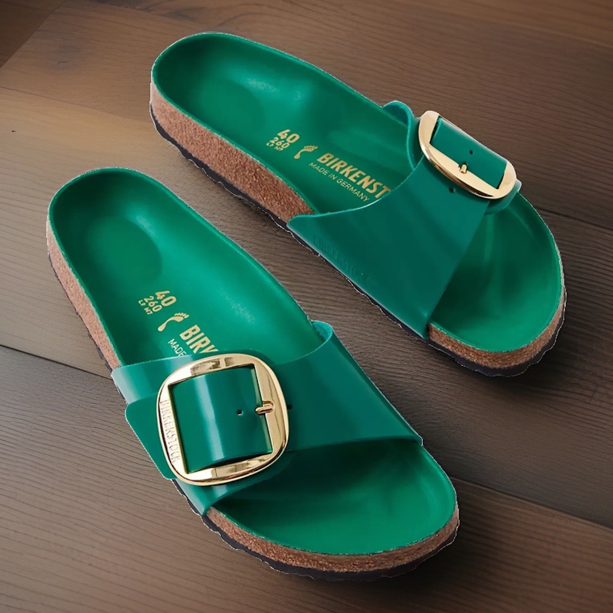 Size 7.5 Birkenstock MADRID Gold Big Buckle Digital Green 38