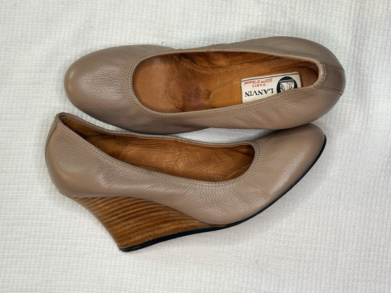 Lanvin Paris Ballerina Wedge Heels EU 37 Women Taupe Leather