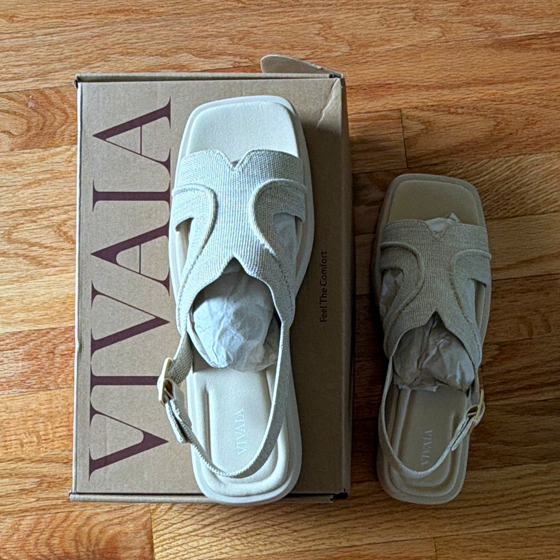 VIVAIA Women’s Beige Strappy Buckle Flat Sandals US 11 EU 43 New in Box