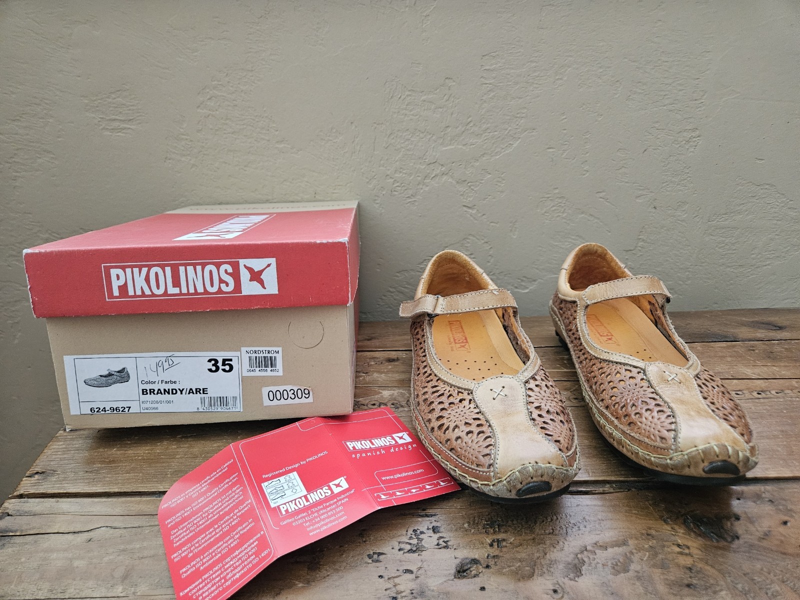 PIKOLINOS women’s size 6 BRANDY/ARE mesh leather flats walking shoes