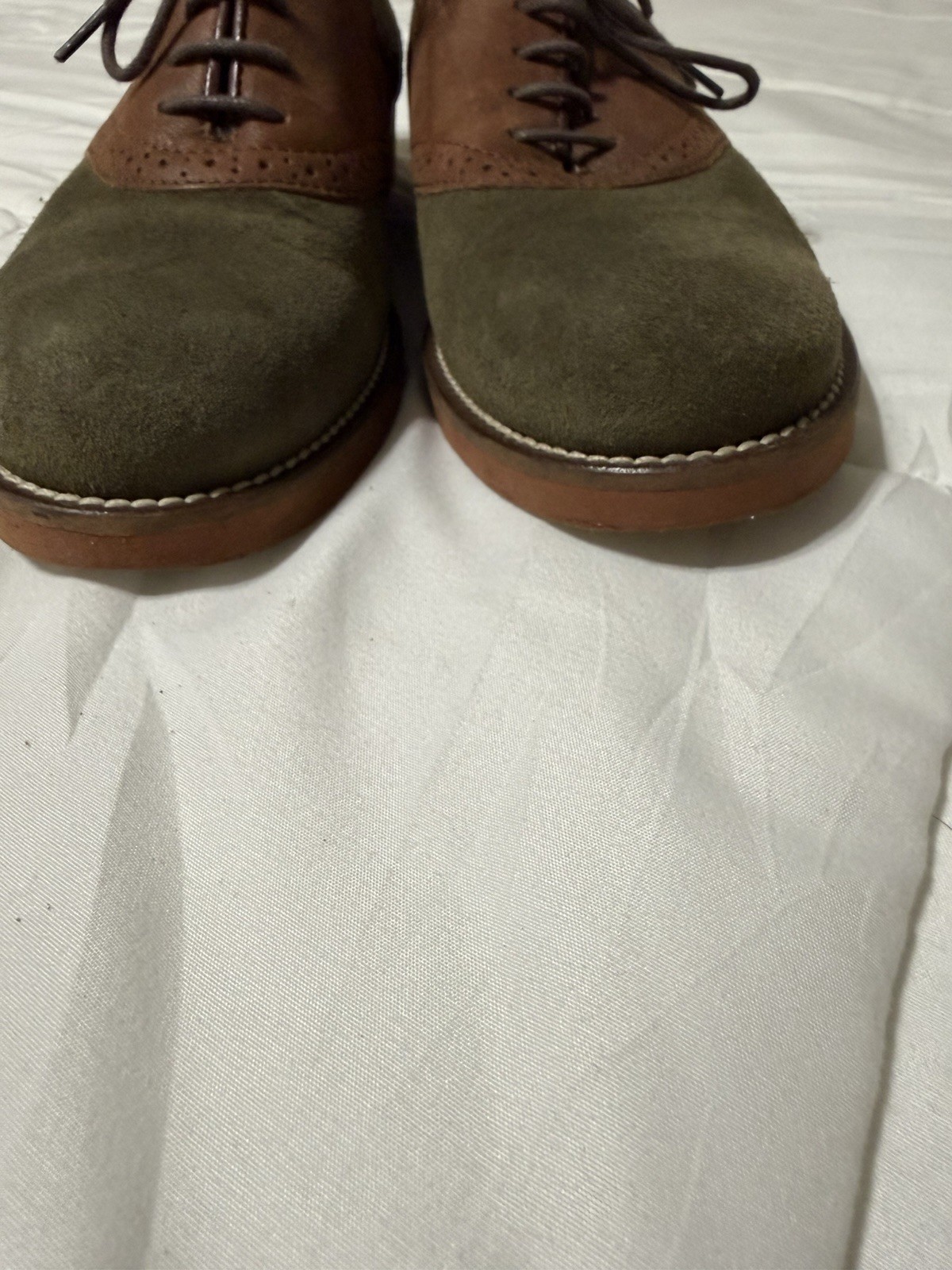 G.H. Bass & Co. Womens Suede Oxford Dress Shoes Green/Brown Colorblock 8.5