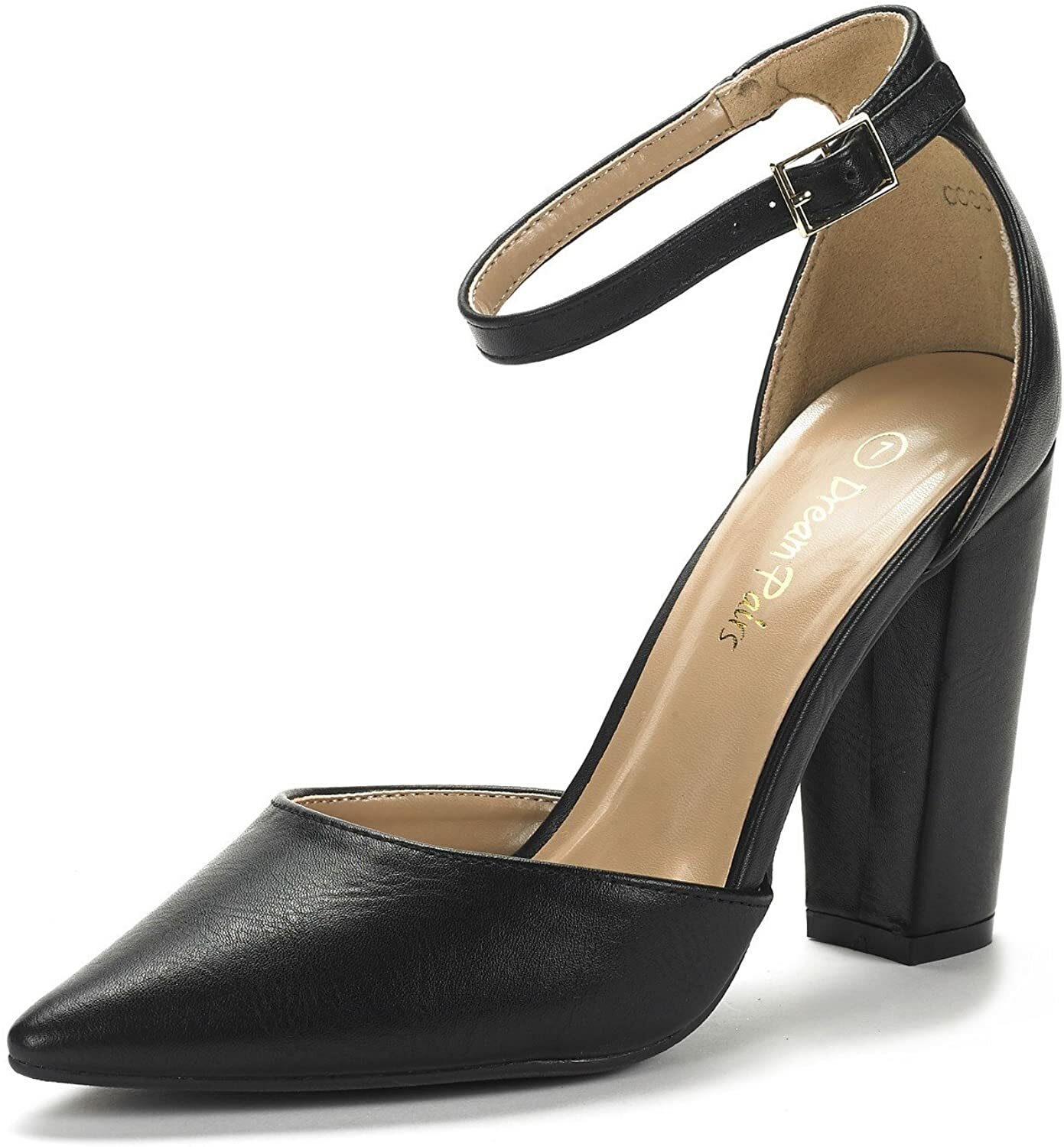 Women Chunky Block High Heel Ankle Strap Pointed Toe Wedding Pump Shoes NEW