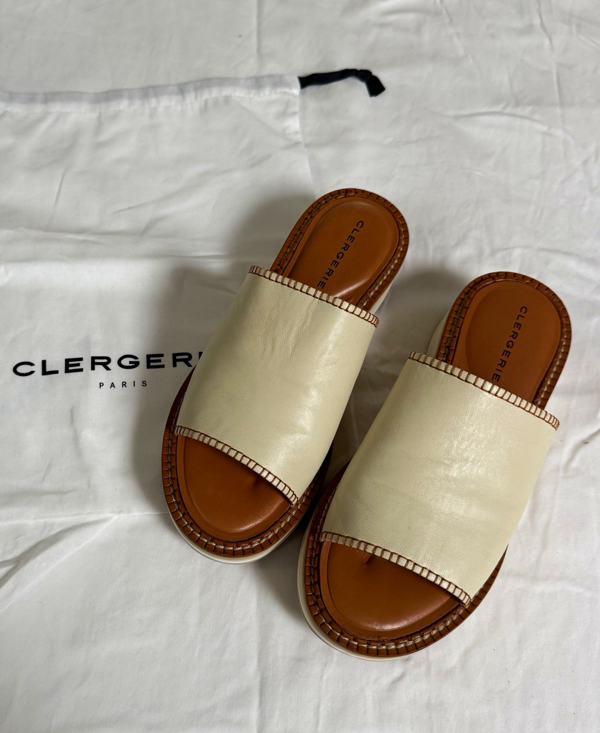 Clergerie Women’s Leather Slide Sandals Platform Slip-On Stitched Straps 8