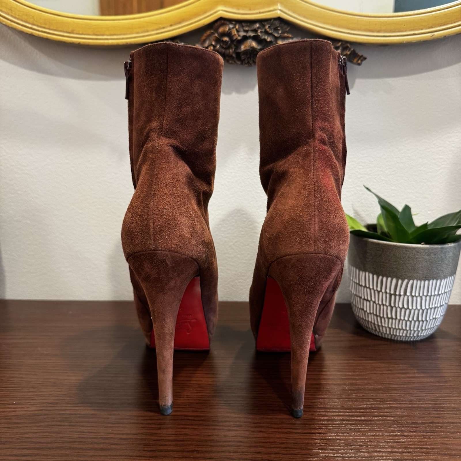 Christian Louboutin Brown Suede Red Bottom Ankle Boot EU 36 / US 6