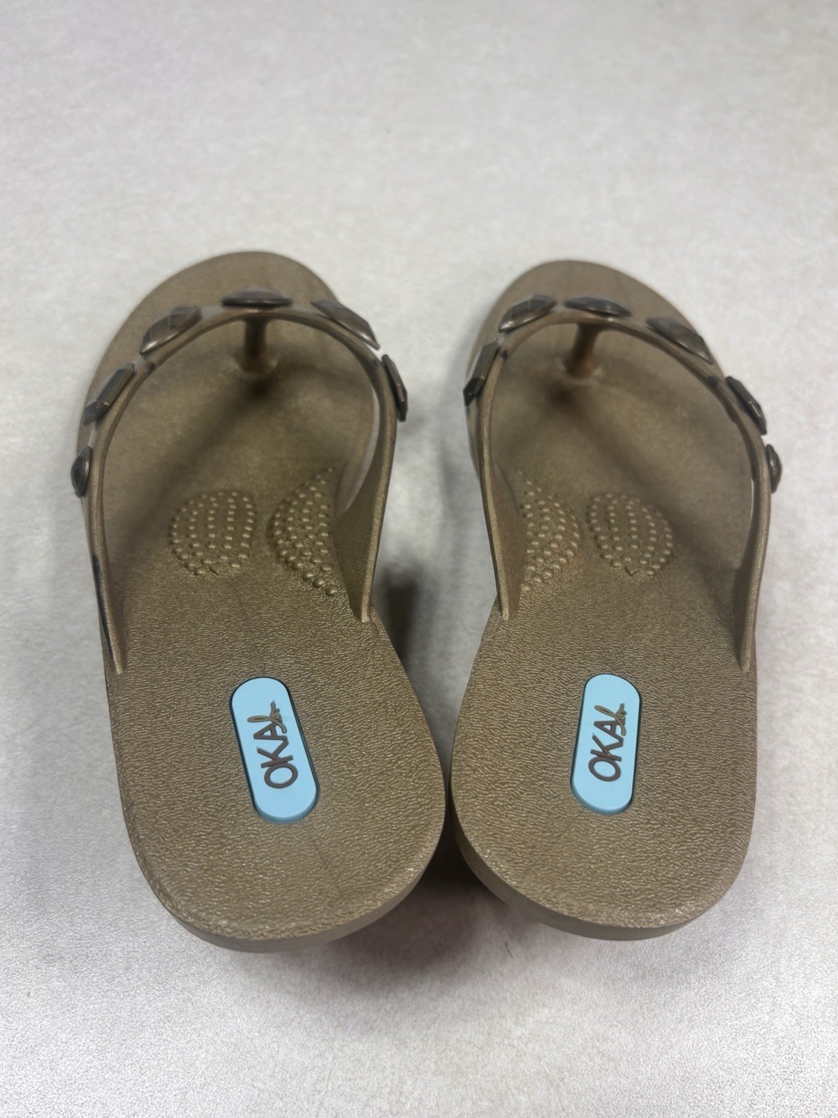 Oka B Alexa Jeweled Wedge Sandal Bronze Metallic Heel Flip Flop Womens S 25036
