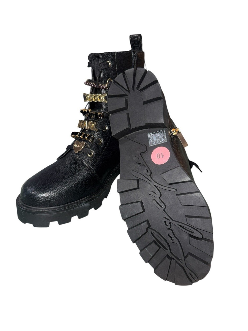 NEW $110 KARL LAGERFELD PARIS Mela Women’s Lace-Up Combat Boots Logo Zipper 10