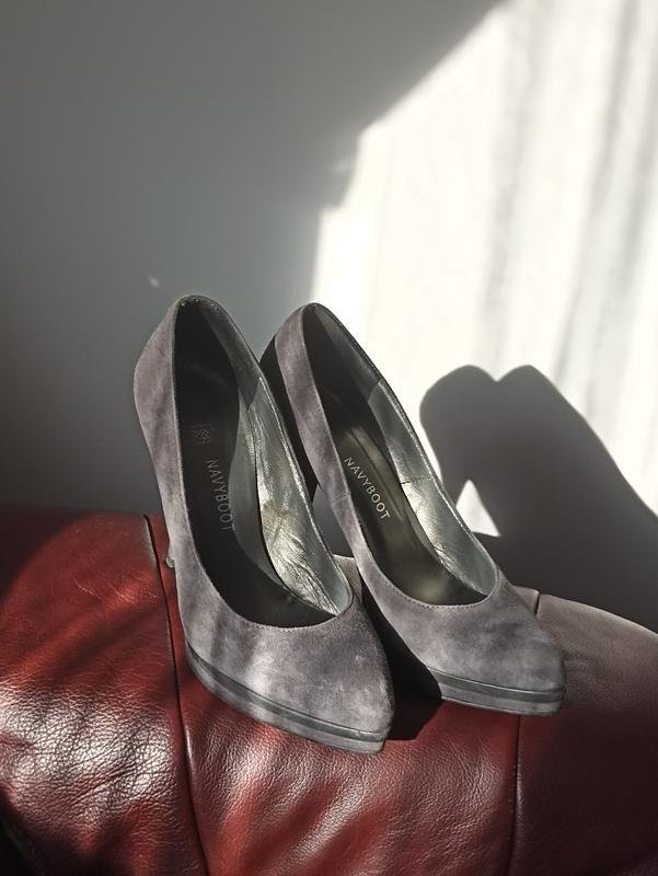 Women navy boot heels grey suede 39 #B9GG
