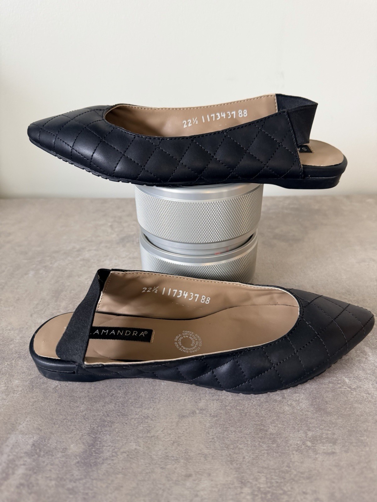 SALAMANDRA Quilted Black Pointed Slingback Flats