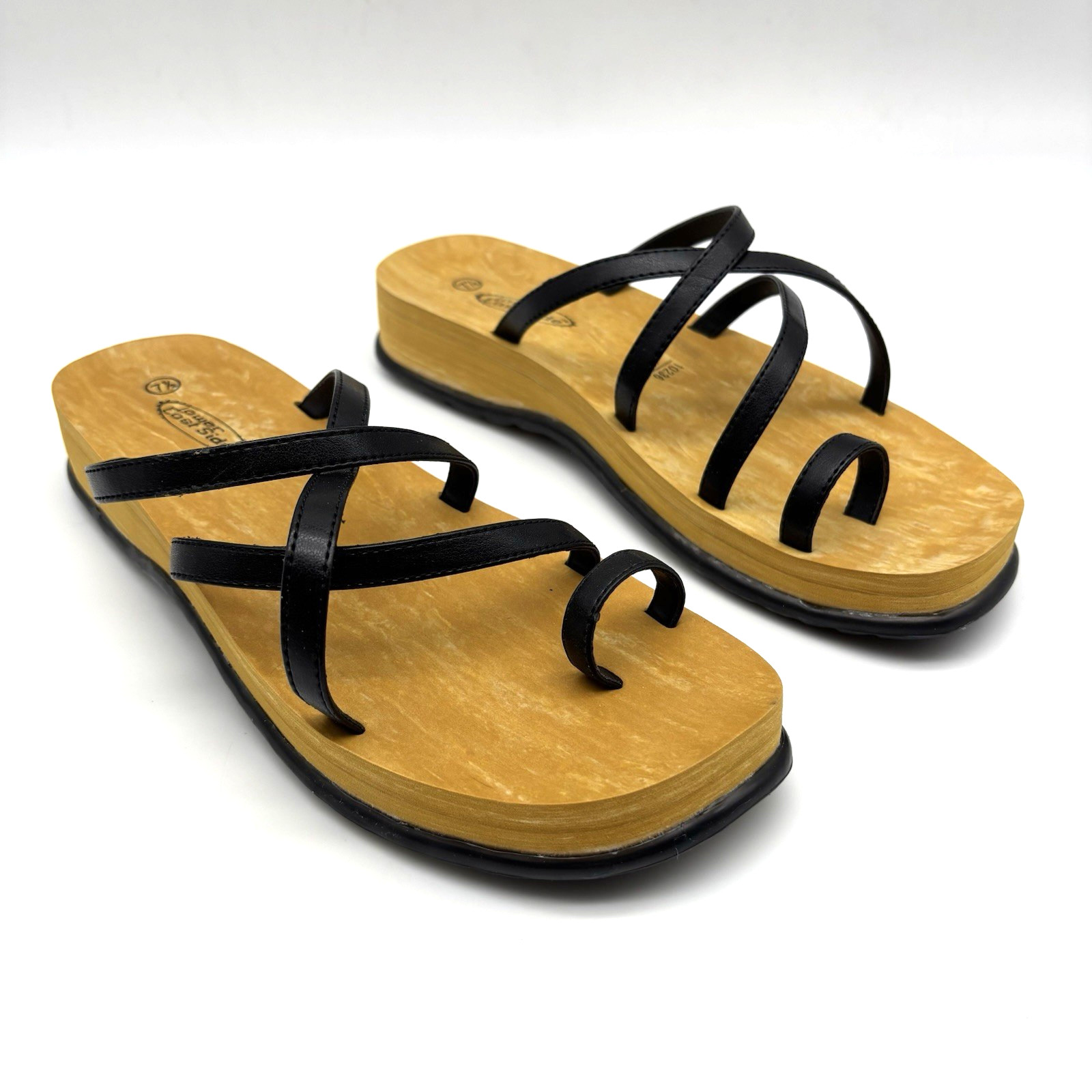 Vintage 90s Y2K Lower East Side Faux Leather Strappy Slip On Platform Sandal 7.5