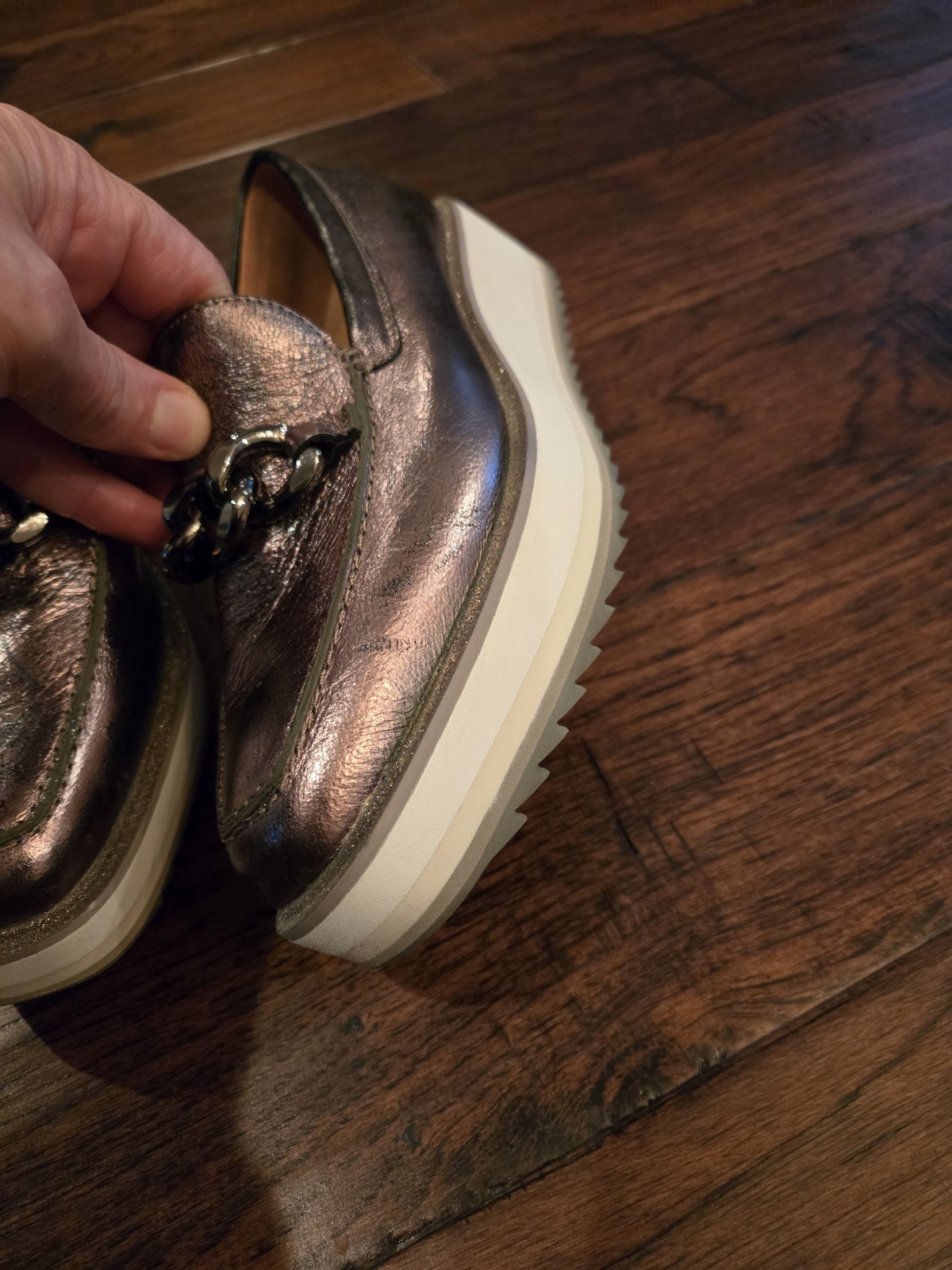 Johnston & Murphy Metallic Bronze Chain Loafer Square Toe Leather Women’s 7