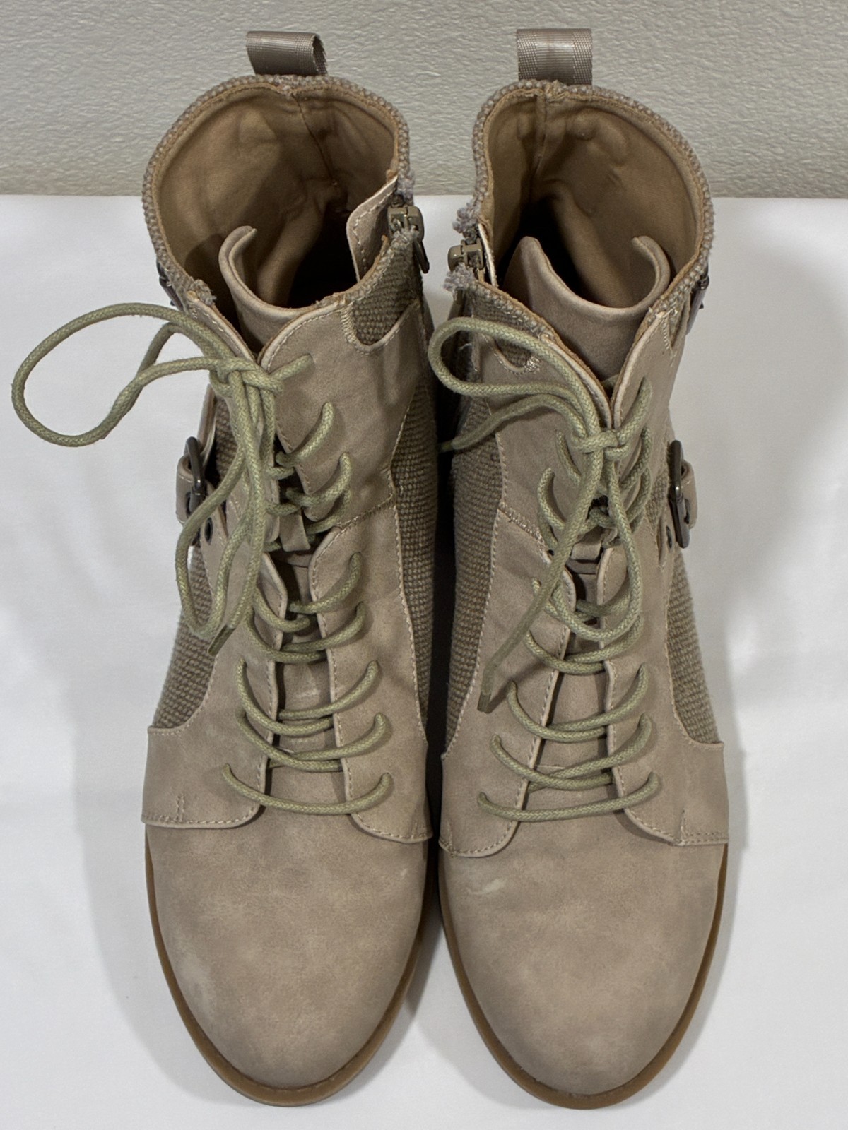 ROCKET DOG Pearly Tan Faux Suede/Textile Lace Up Side Zip Ankle Boot Women 10